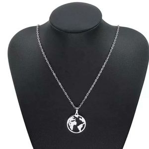 Fashion Necklace World Map Globe Silver Color